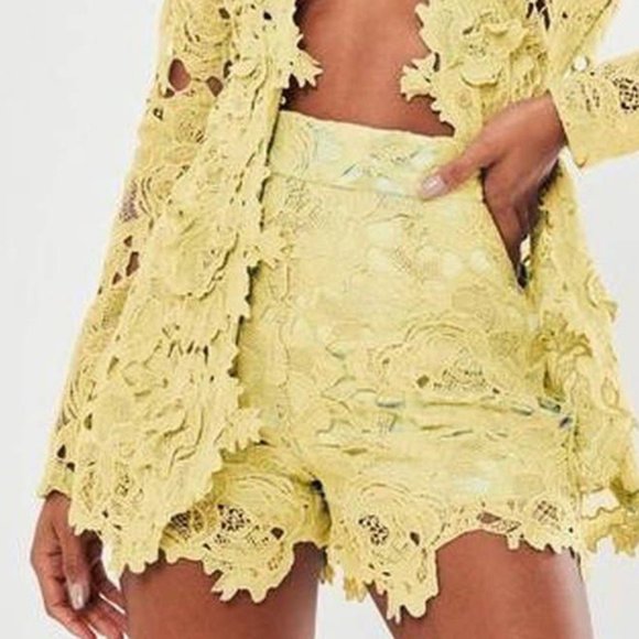 Missguided Pants - NWT Missguided Crochet Lace Shorts Lemon Size 6